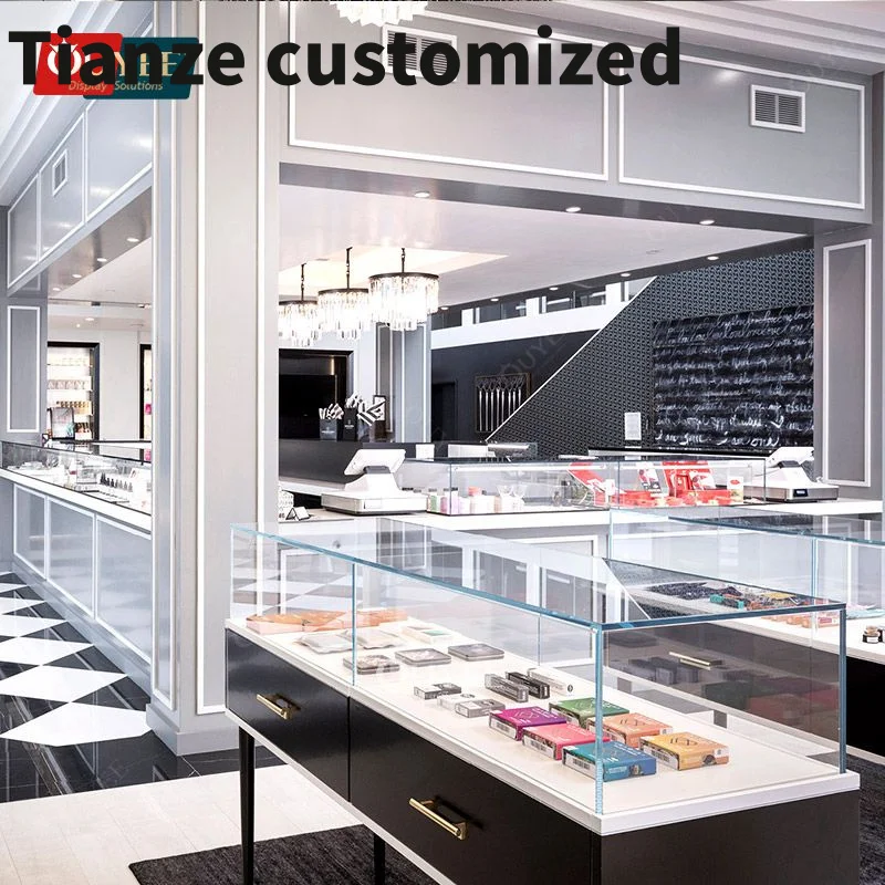 Customized-3D Design Service Dispensary Storage Display Cabinet Glass Front Counter Smoke Store Glass Shelf Smoke Shop Cabinet