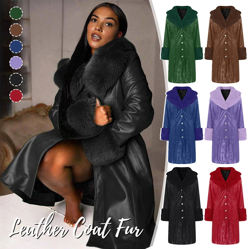レディースレザージャケット ファーカラー 冬 ファッション ラペル 長袖 PU ジッパー 大きいサイズ カジュアル レディースジャケット カジュアル スリム ロング