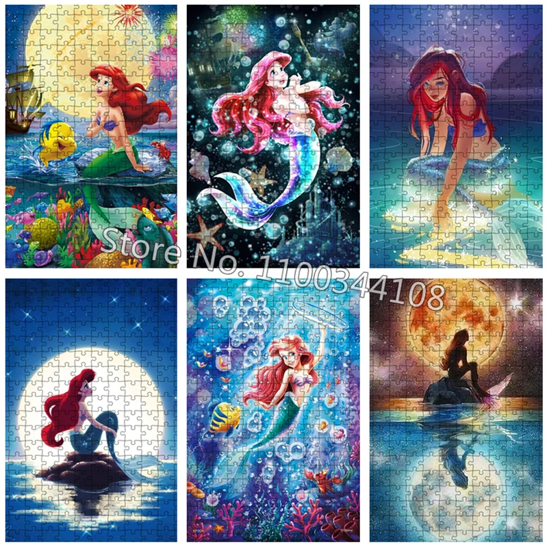 

The Little Mermaid Puzzle Disney Cartoon 300/500/1000 Pieces Jigsaw Puzzles Adult Decompression Toys Handmade Gifts for Children