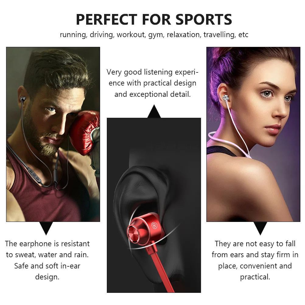

1Pcs Wireless Neck Hanging Sports Earphone 5.1 Headset Sweat Resistant in-Ear Noise Cancellation for Running Cycling Gym Travel