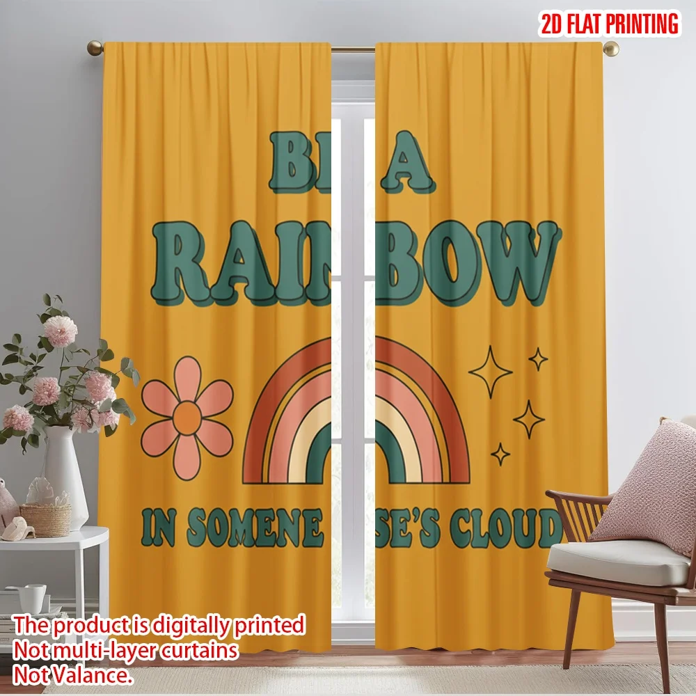 

2pcs 2D flat printing Window Treatment Curtains Retro Rainbow Daisy Stars Polyester Without Electricity 0 Use for General