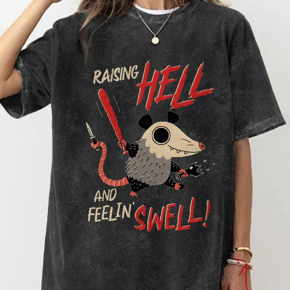 

Japanese Cartoon Mouse Print Women T-Shirt Washed Denim Oversized Cotton High Quality Half Sleeve Casual Fashion Top Y2k Tees
