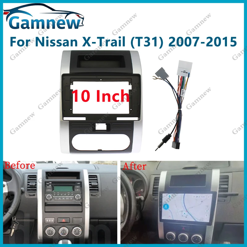 Adaptador Fasica de marco de coche, Kit de Panel de ajuste de Radio Android para Nissan x-trail Xtrail 2 T31 MX6 Qashqai Cefiro, 10 pulgadas