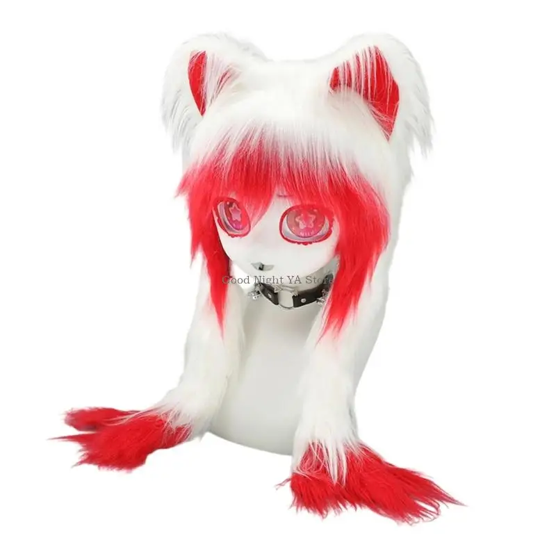 Role Playing Animal Headgear para amante roleplay com impressão Design Faux Furs Plush Headmask para festas Halloween