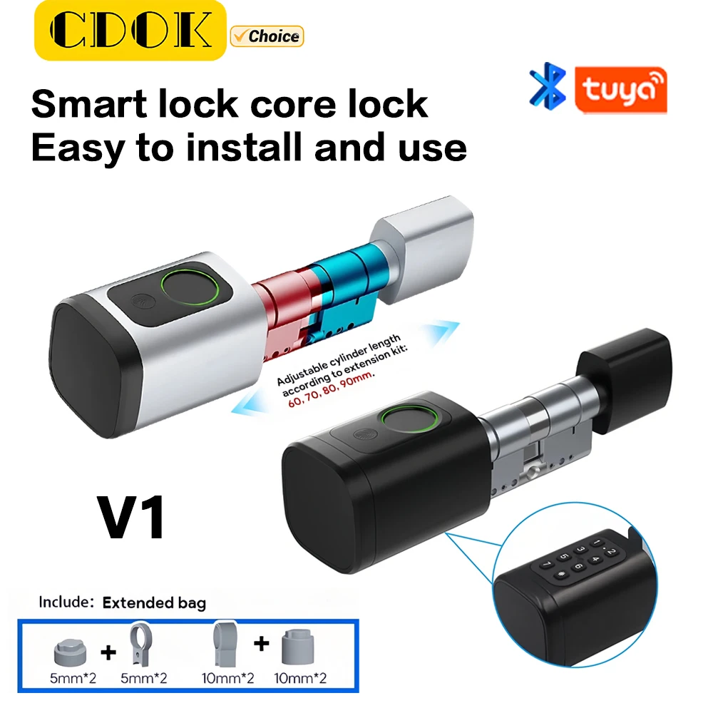 CDOK V1 Tuya lock cylinder smart lock, upgraded version of fingerprint password integrated, easy to install