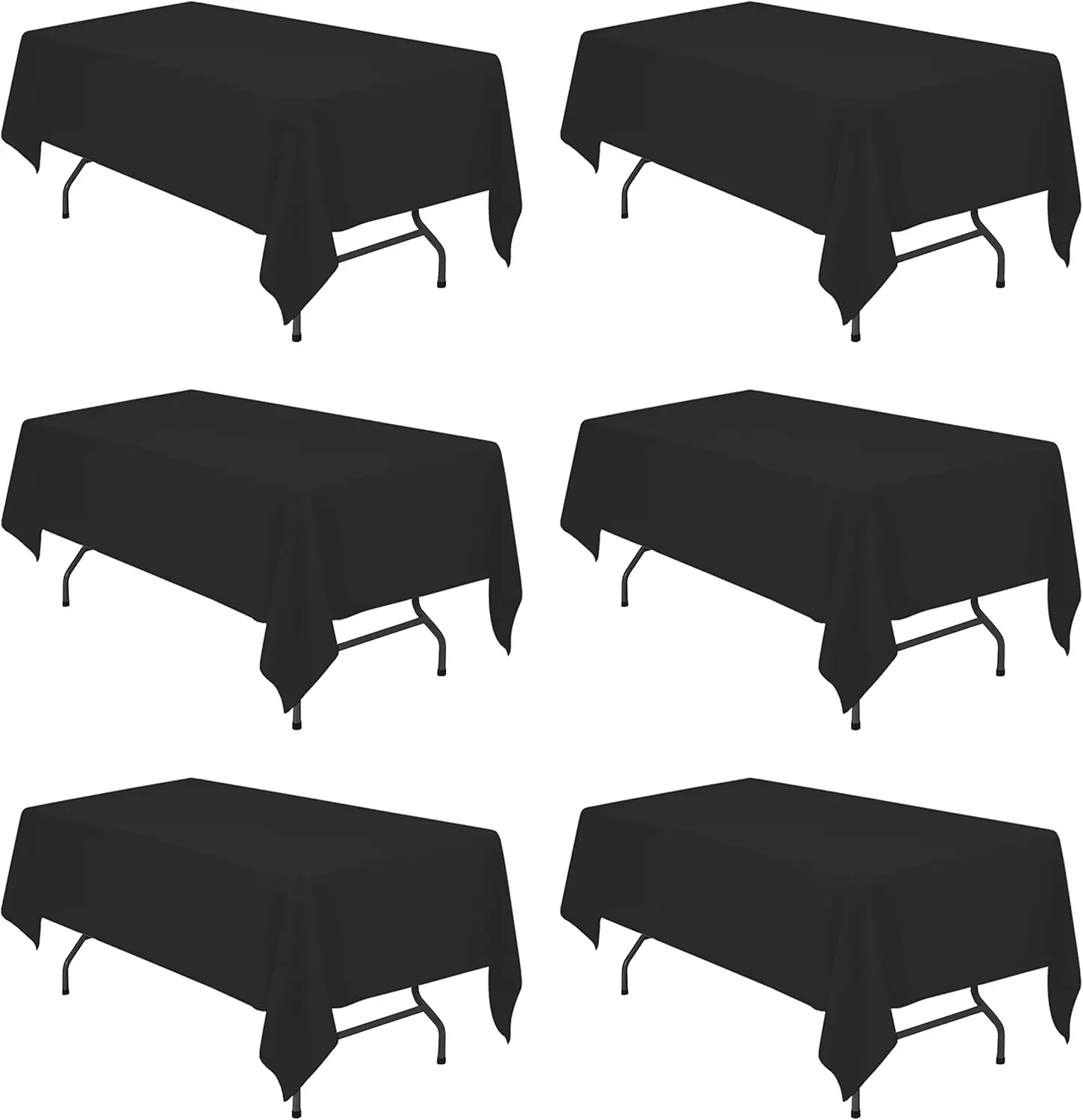 

6 Pack Black Tablecloths 60 x 102 Inch for 6ft Rectangle Tables - 150 GSM Polyester Fabric, 15" Standard Drop, Water, St