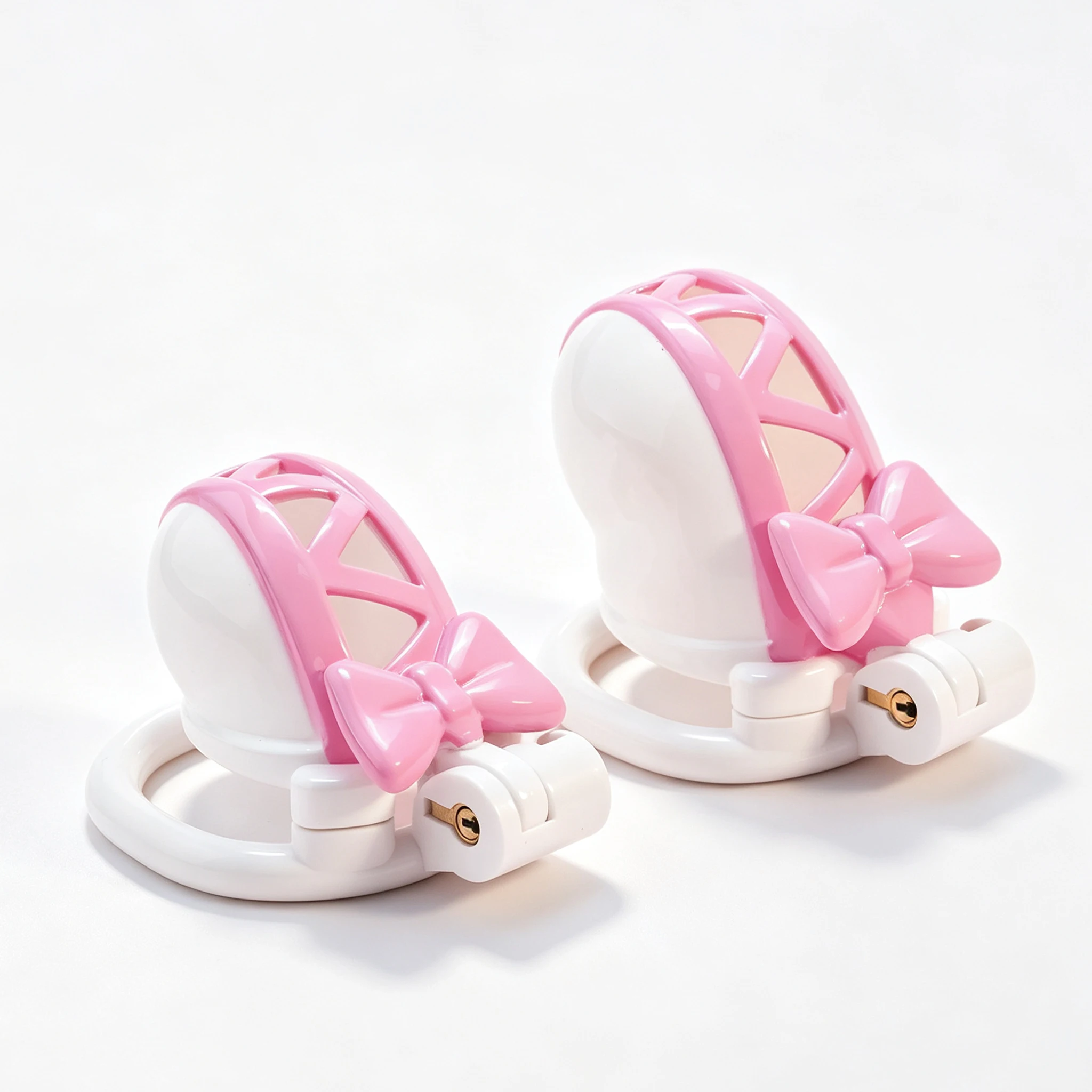 NEW Pink Bowknot Resin Chastity Cage with Bell Cute Male Chastity Lock Device Breathable Penis Rings Set Couples Adult Sex Toys view 3