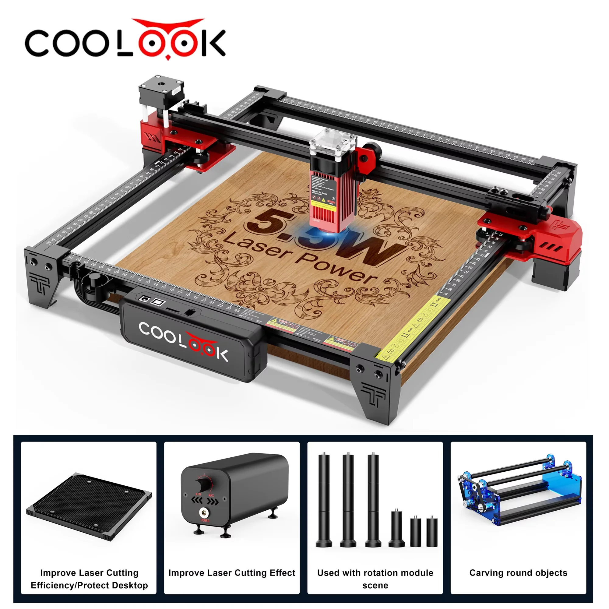 COOLOOK Laser Engraving Machine CK1-55 5.5W Metal Glass Laser Engraver Wifi Control MDF Acrylic Acid Wood Cutting Machine