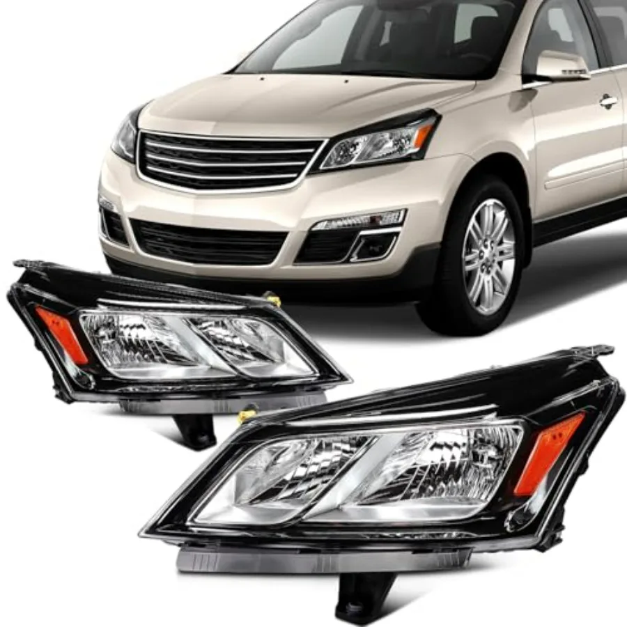 

Фары для Chevrolet Traverse 2013-2017, комплект из двух фар, черный корпус, янтарный отражатель, 20971879