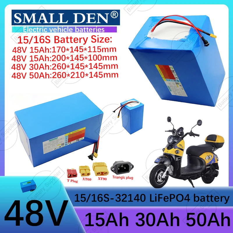 48V 30ah 15Ah 50Ah LiFePo4 Battery Pack 32140 Built in BMS 0-2400W Motor High Power Lithium Iron Phosphate Rechargeable Battery