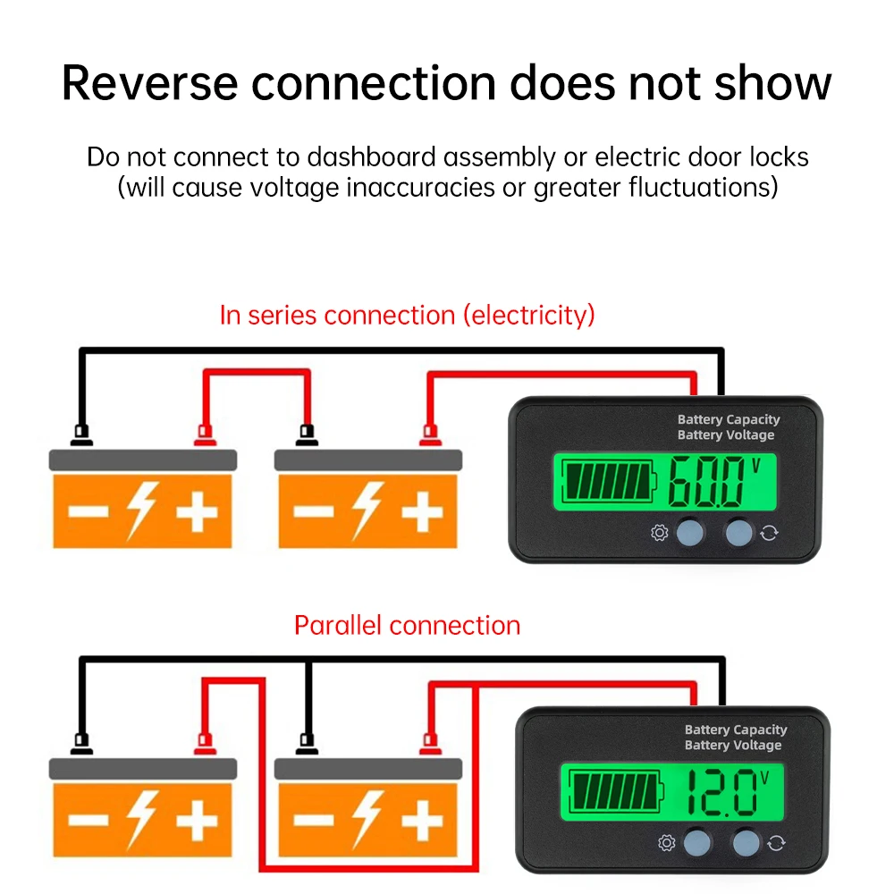 เครื่องวัดแรงดันไฟฟ้า DC 6-100V 12V/24V/36V, เครื่องบ่งชี้ความจุของแบตเตอรี่ลิเธียมรถยนต์รถจักรยานยนต์ดิจิตอล