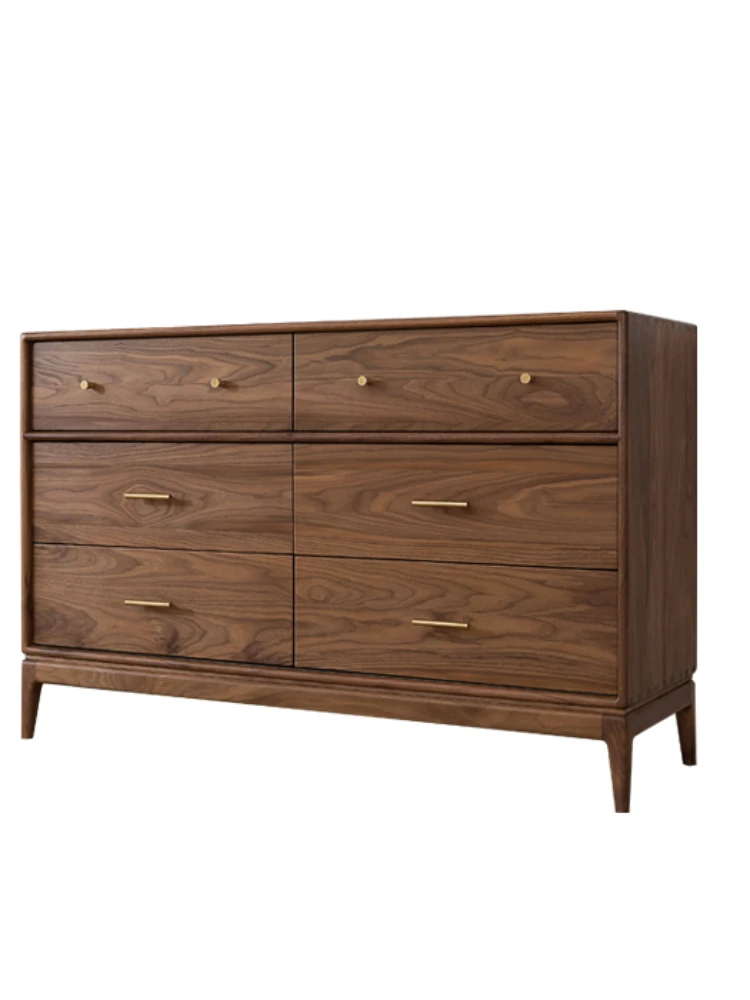 Black Walnut Solid Wood Chest of Six Drawers Storage Cabinet Nordic Bedroom Chest of Drawers Side Cabinet