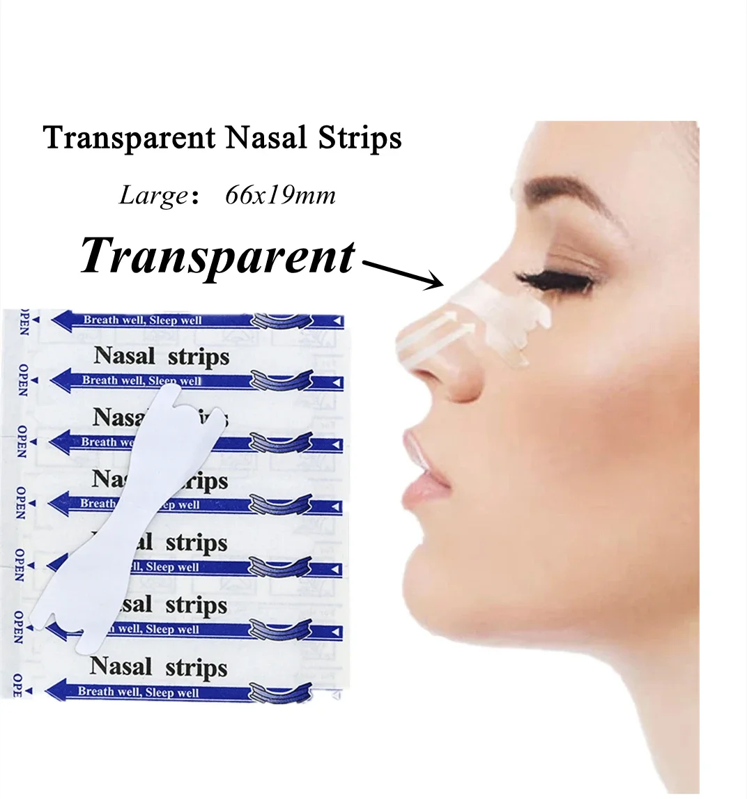 

50pcs/Lot Transparent Nasal Strips Anti-Snoring Sticker Better Nose Breath Reduce Snoring Tool Health Care Stop Snoring Patch