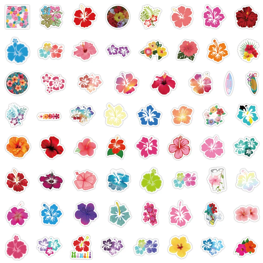 60pcs Fresh Hibiscus Flower Stickers Laptop Bicycle Guitar Skateboard Sticker Kid DIY Graffiti Waterproof Stickers Toy