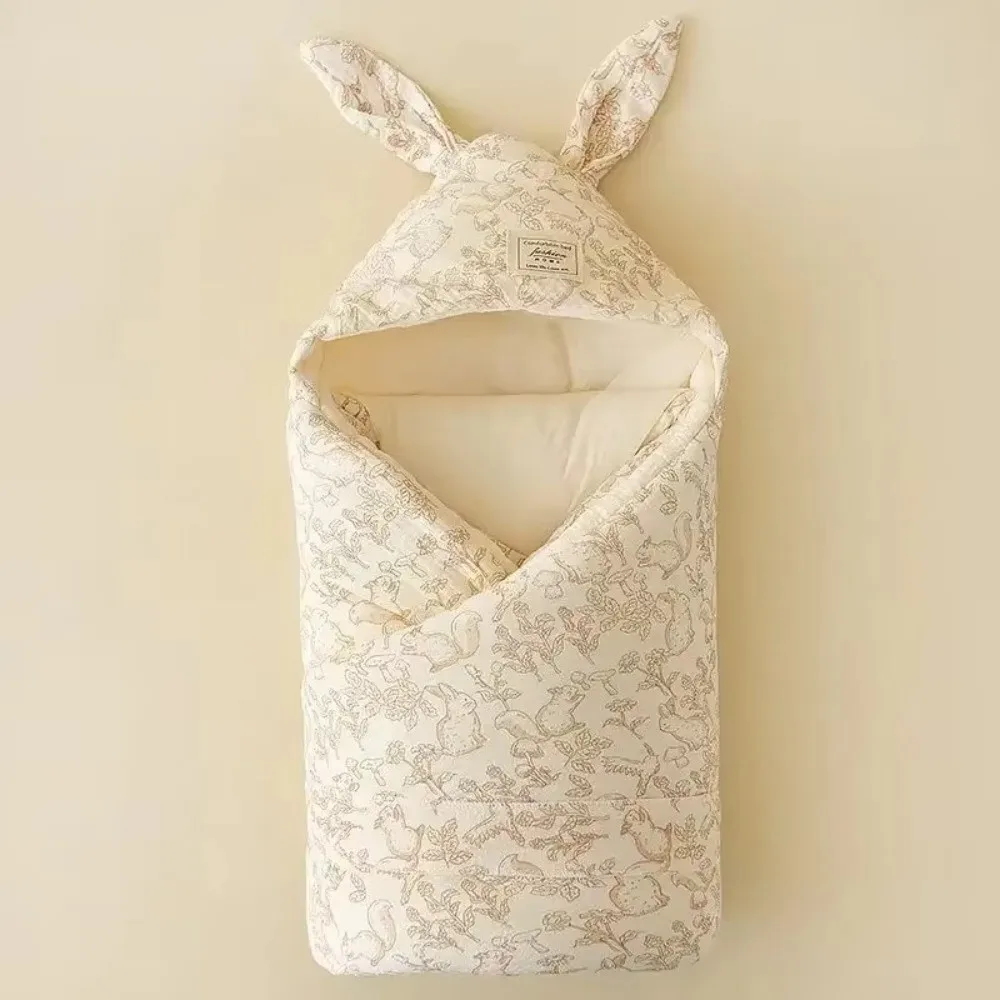 Crinkle Cotton Swaddle Blanket Extra Soft Quilted Design Thermal Swaddle Bunny Ears Design Newborn Swaddle Blanket Newborn Care