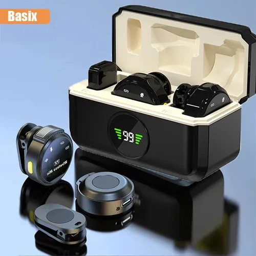 Basix micrófono de solapa Lavalier inalámbrico para iPhone iPad Android transmisión en vivo al aire libre grabación entrevista con Clip magnético