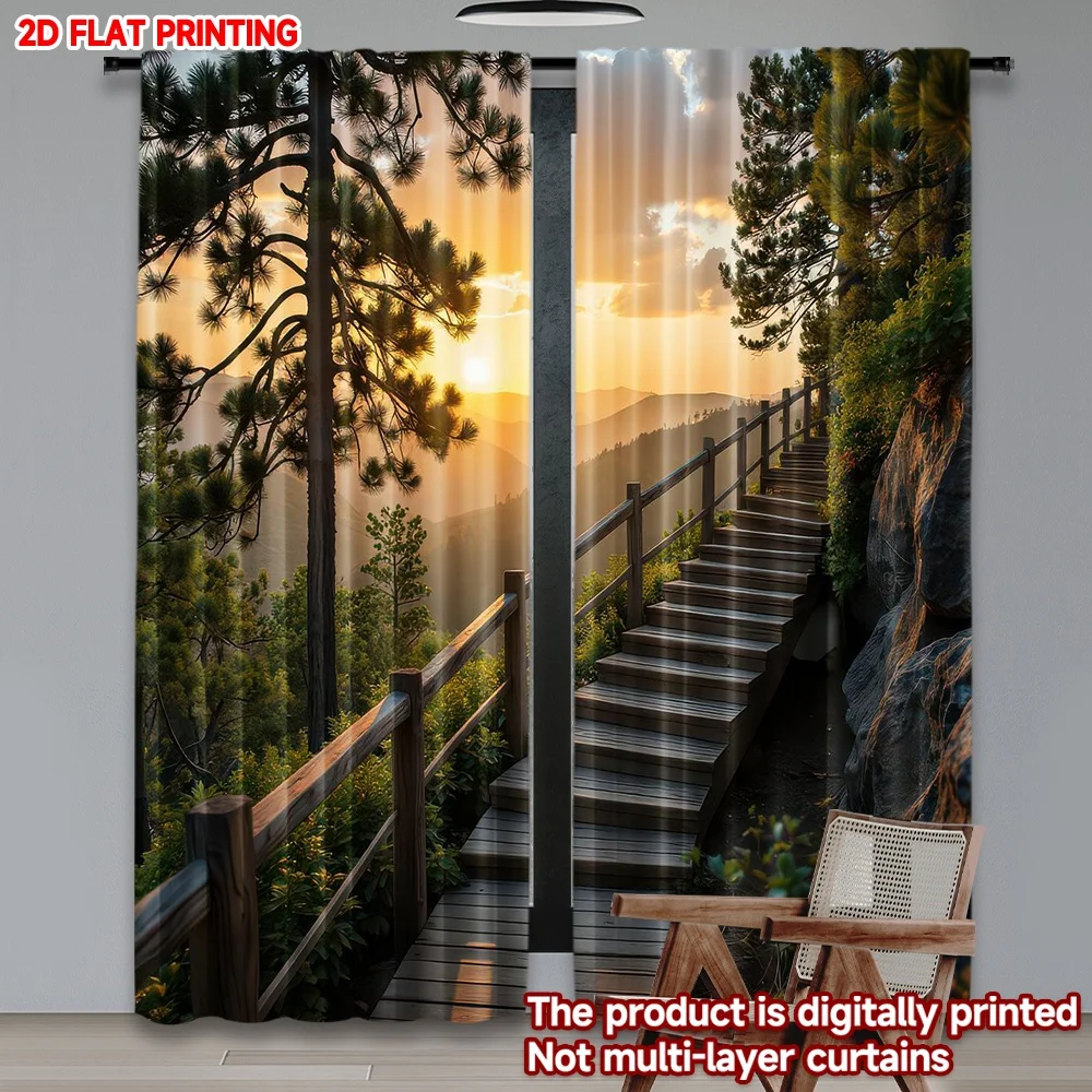 

2D flat printing 2pcs Scene Curtain Sunset Mountain Pathway Digital Printed Polyester Drapes Family Party Perfect for All Season