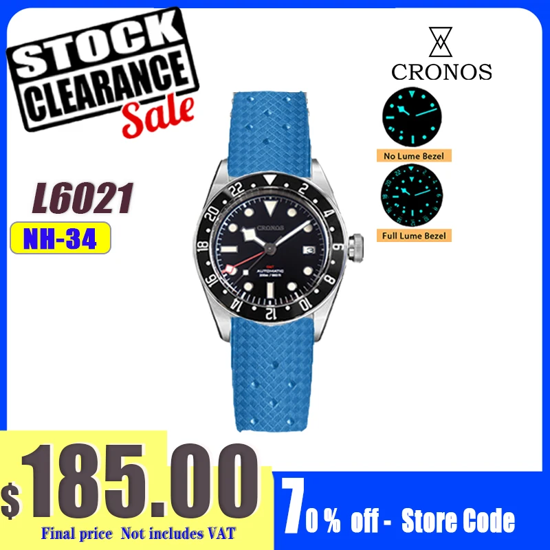 Cronos BBGMT Automatic Driver Man Watch Bidirectional Ceramic bezel NH34 Movement Female End Links Sapphire 20BarWaterproof 6021
