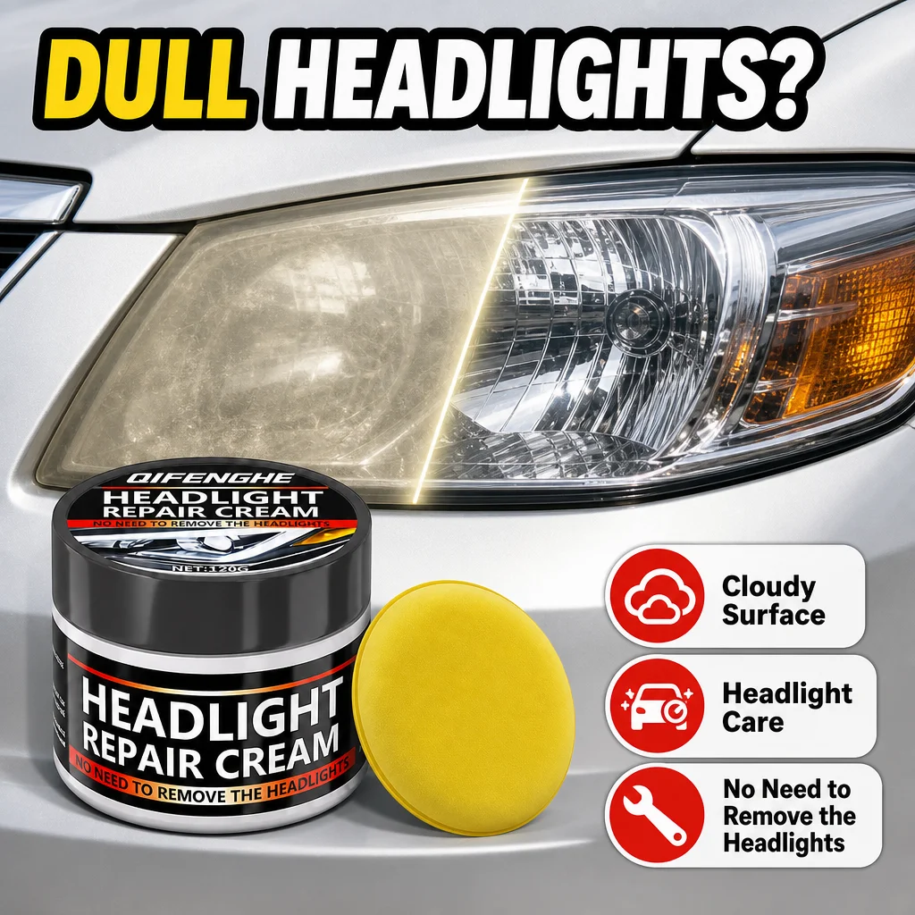 QIFENGHE 120g Headlight Repair Cream with Sponge, Car Headlamp Polishing Paste, Remove Yellowing Oxidation Haze, Restore Headlig
