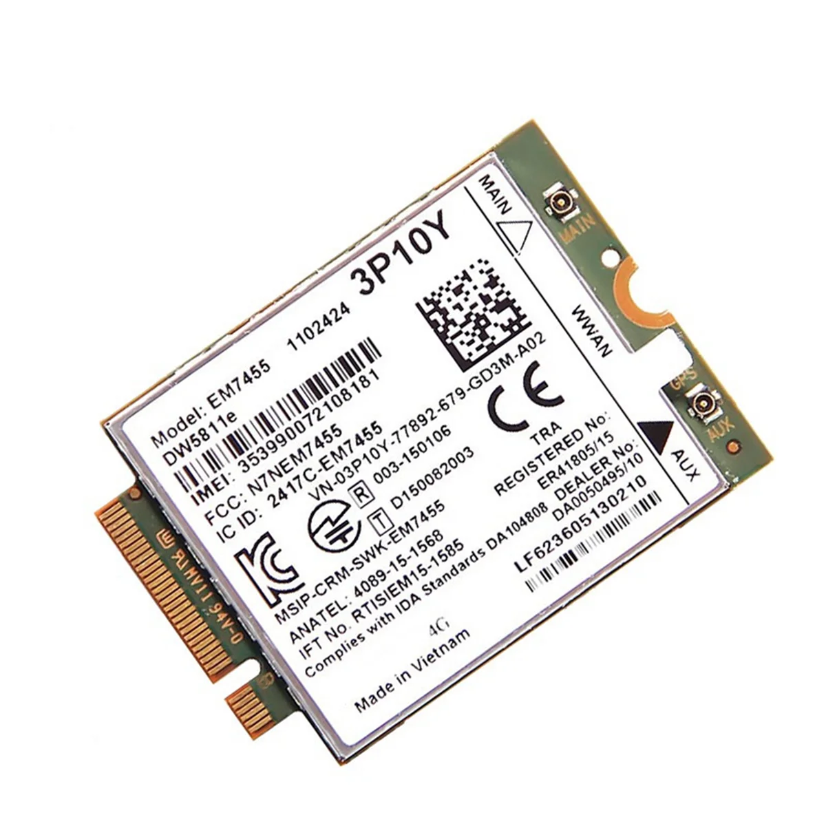 EM7455 DW5811E 4G Module+Antenna 3P10Y CAT6 for DELL E7270 E7470 E7370 E5570 E5470 Wireless FDD/TDD Gobi6000