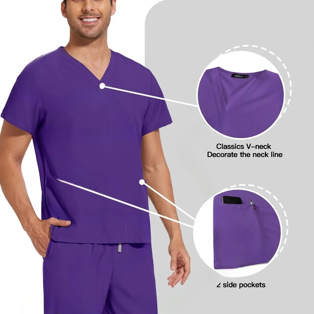 Uniforme médico de manga curta com decote em v roupas de trabalho hospital enfermeira esfrega uniforme dcotor uniformes cirúrgicos enfermagem conjunto calça reta