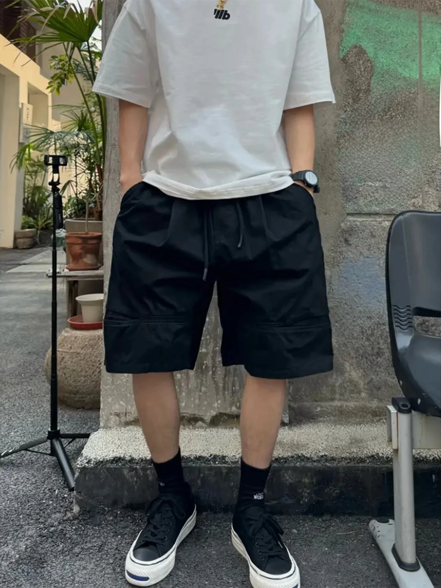 En مفكك الدنيم orts الرجال الصيف الأمريكية الرجعية المظلي ملابس العمل فضفاضة واسعة الساق خمسة أرباع السراويل #3