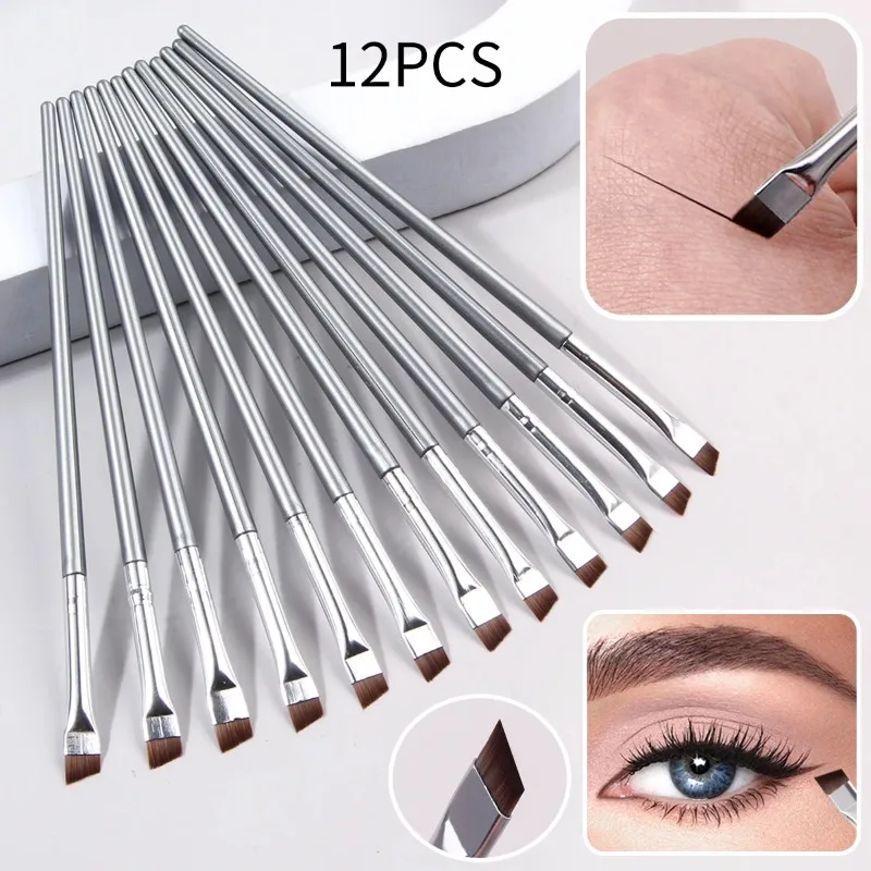 12 szt. srebrnych, super cienkich pędzli do eyelinera i miękkich pędzli do makijażu, przenośny pędzel do brwi i uniwersalne narzędzie kosmetyczne