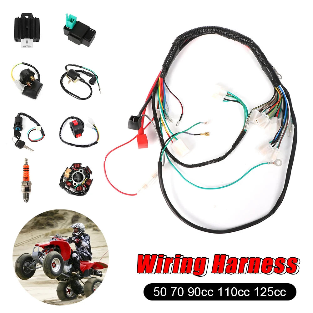 New Full Quad Wire Harness Suitable For 50cc 70cc 90cc 110cc 125cc Electric Start For Motorcycle ATV Quad Pit Bike Buggy Go Kart