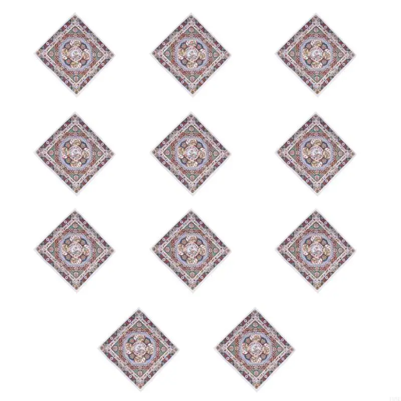 195E Flower Print Handkerchief Towel for Adult Business Pocket Square Multiuse Face Towel Women Sweat Wiping Hankie Set of 12