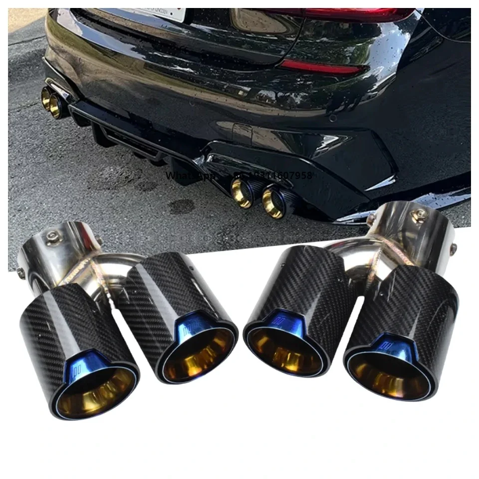 

DEX Exhaust Tip for M240 M340 M440 G20 G21 G23 G42 M Performance 4 Outlet Glossy Carbon Fiber Dual Exhaust Pipe 2 TailPipe