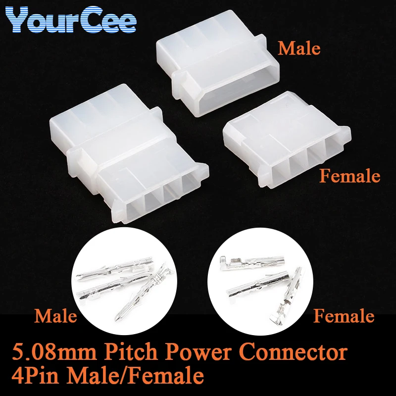 10PCS  ATX / EPS Molex 5.08 mm Pitch 4Pin Male Female Power Connector Housing + Terminal Connecting for Computer ATX EPS Power