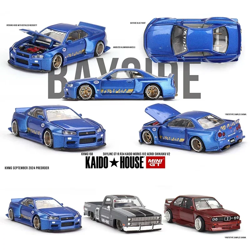 

MINIGT KHMG158 1:64 Skyline GTR R34 Kaido Works V2 Aero SHINJUKU V2 Openable Hood Diecast Car Model Kaido House