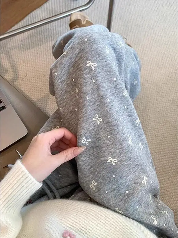 

Женские повседневные спортивные брюки в корейском ретро-стиле с широкими штанинами в горошек, осенне-зимние серые джоггеры с завязками