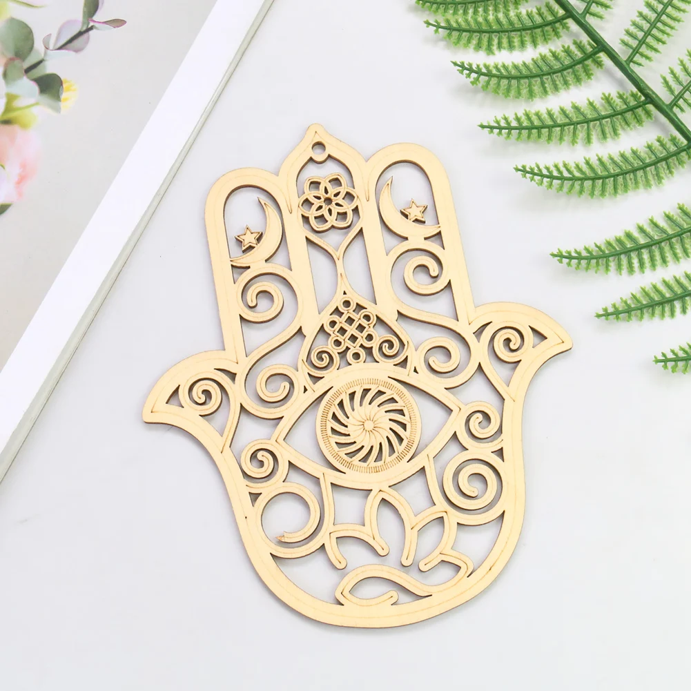 Laser Openwork Hamsa Fatima Hands Moon Stars Lotus Flower Chinese Knot Wooden Pendant Feng Shui Meditation Healing Hanging Decor