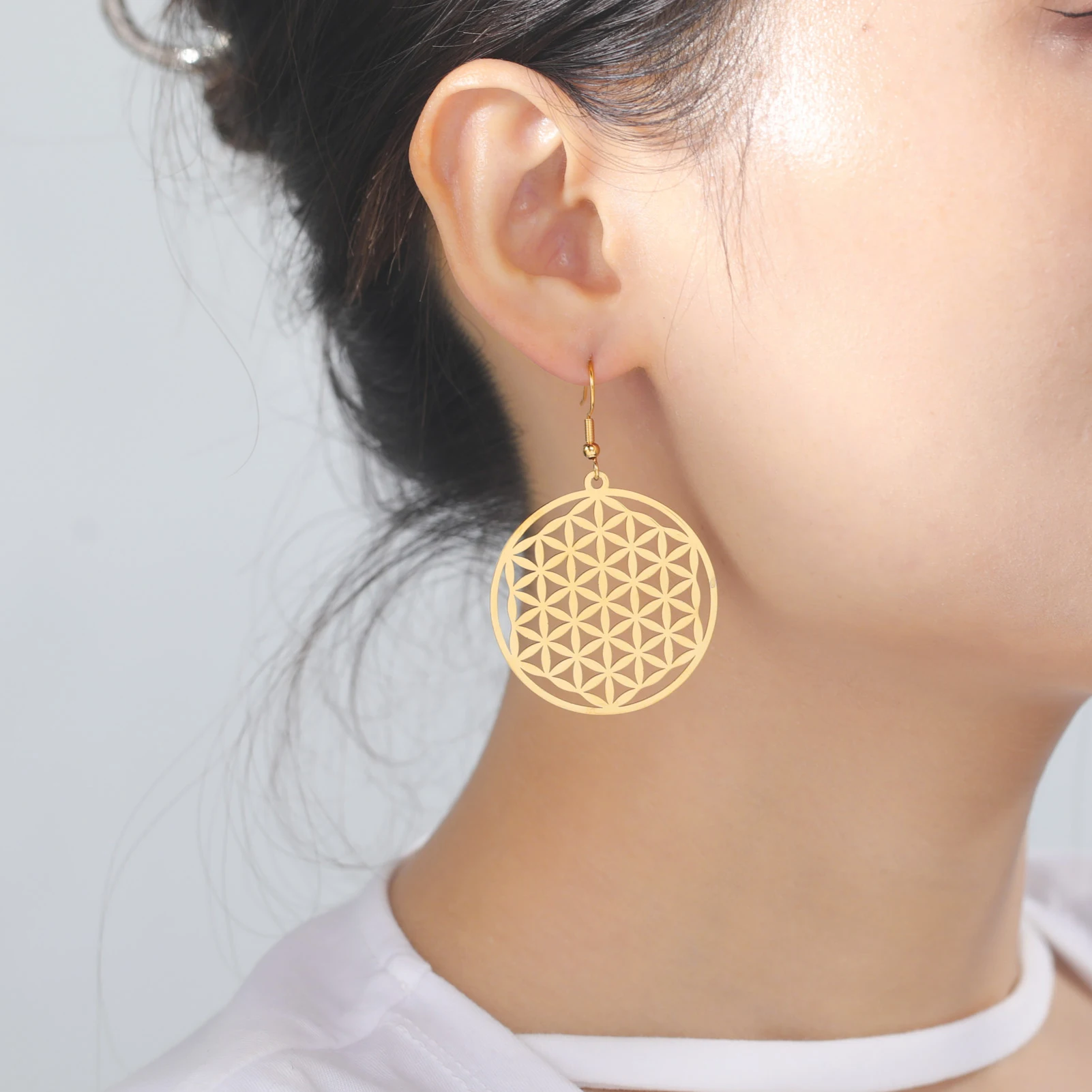 Dawapara Sacred Geometry Mandala Flower of Life Earrings for Women Protection Spiritual Symbol Stainless Steel Jewelry