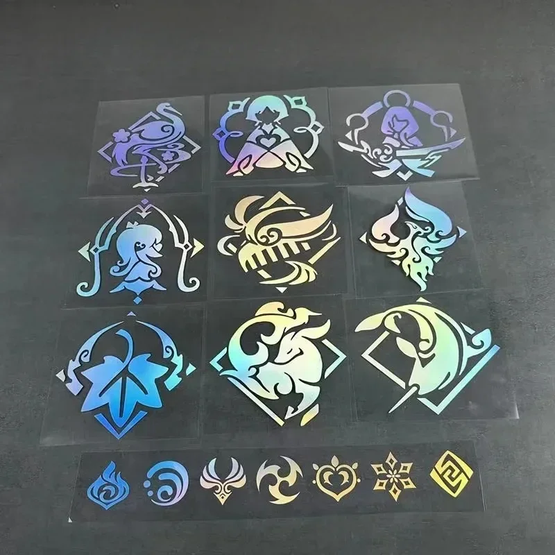10cm X 8cm Genshin Impact Beelzebul Hu Tao Zhong Li Klee Yae Miko Paimon Video Game Logo Icon Stationery Laser Flash Car Sticker