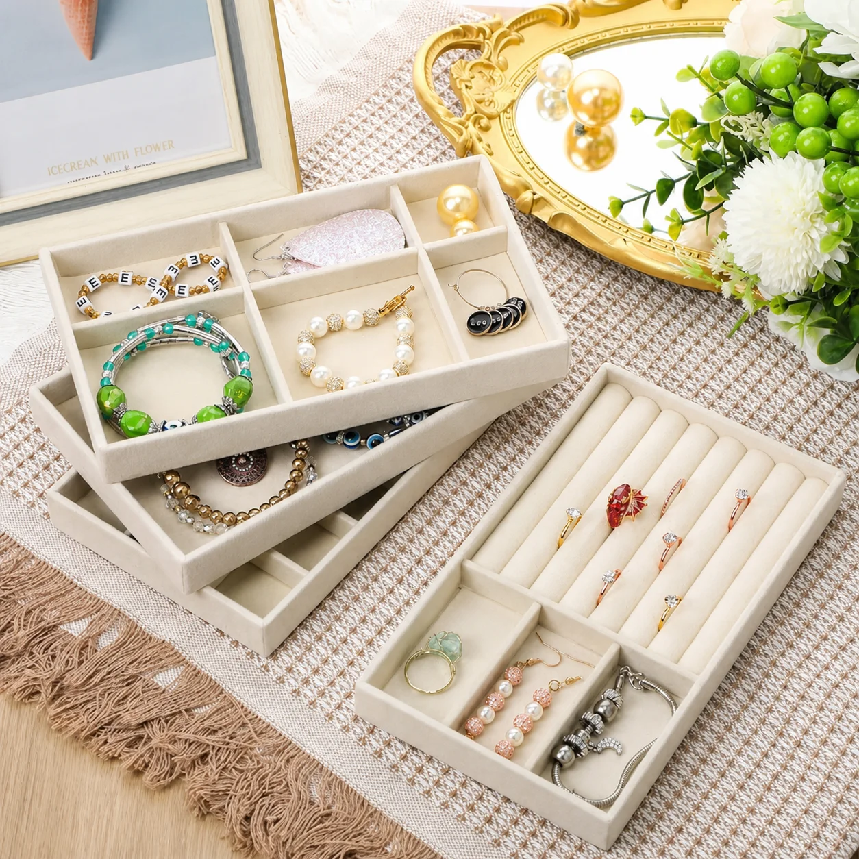 Stackable Jewelry Tray Minimalist Jewelry Storage Tray Jewelry Holder Soft For Display Cabinet Earrings Storage Study Desktop