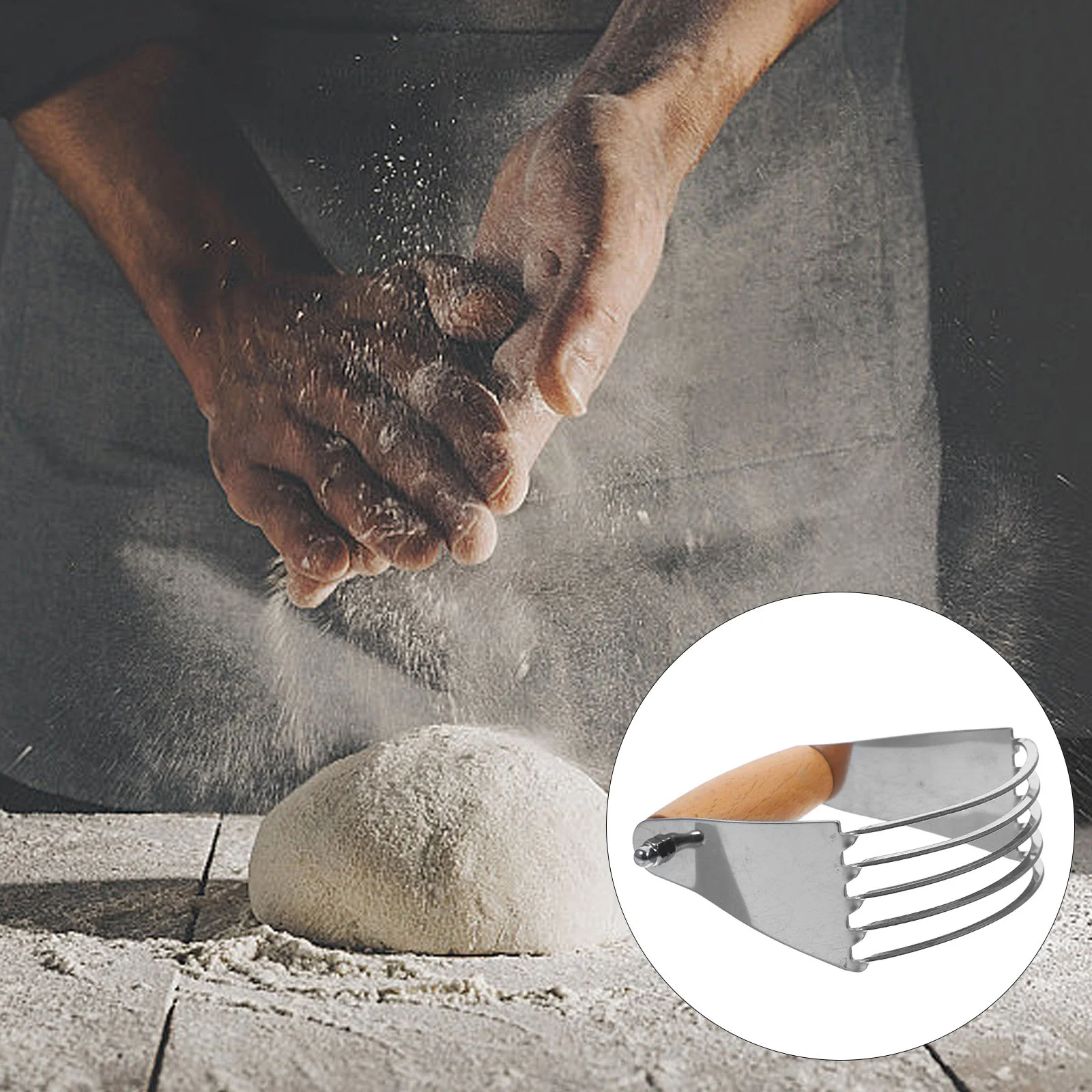 

Butter Stir Cut Pastry Dough Scraper Stainless Steel Press Tool Handheld Blender Wooden Flour Mixer