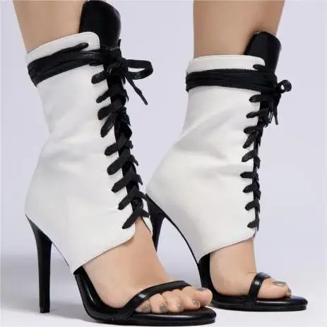 

Cross-Strap Open-Toe Sandals Stiletto Heel Rear Zipper Roman High Heels Fashionable Women Shoes Color Matching Ankle Boots