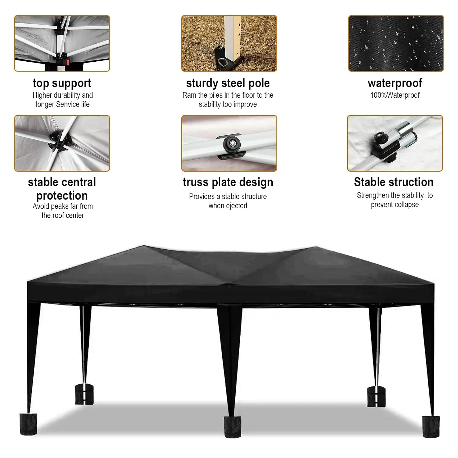 10x20 Black Pop Up Canopy Outdoor Party Tent with 6 Sidewalls, Wedding Party Tent Outdoor Waterproof UV50 Canopy, Customized view 4