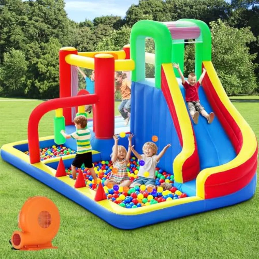 

Bounce House Inflatable Bouncing House for 8-in-1 Bouncy Castle with Blower Jumper Bouncy House with Slide for Indoor Outdoor B