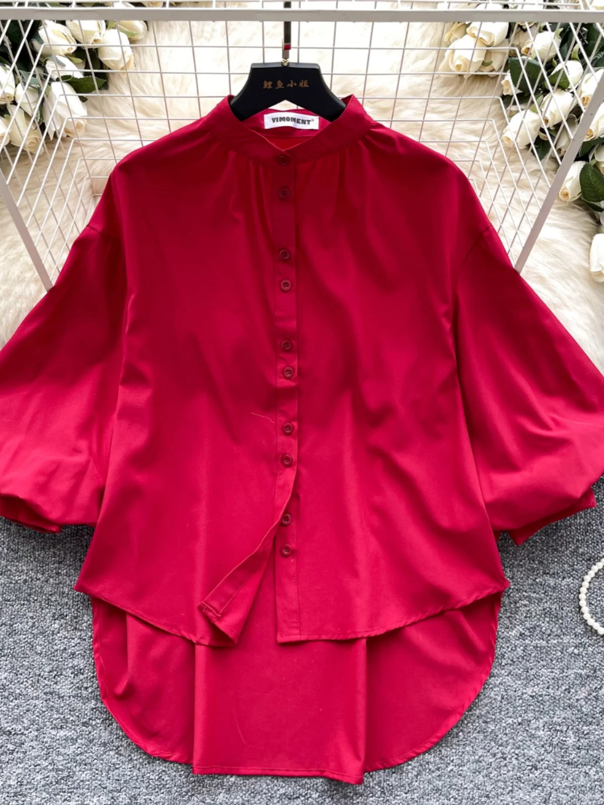 Fang Xiaozhuang Light Maturi Sle Damen irt Commute Vielseitiges schlankmachendes Faion Asymmetric Lantern Sve irt Top