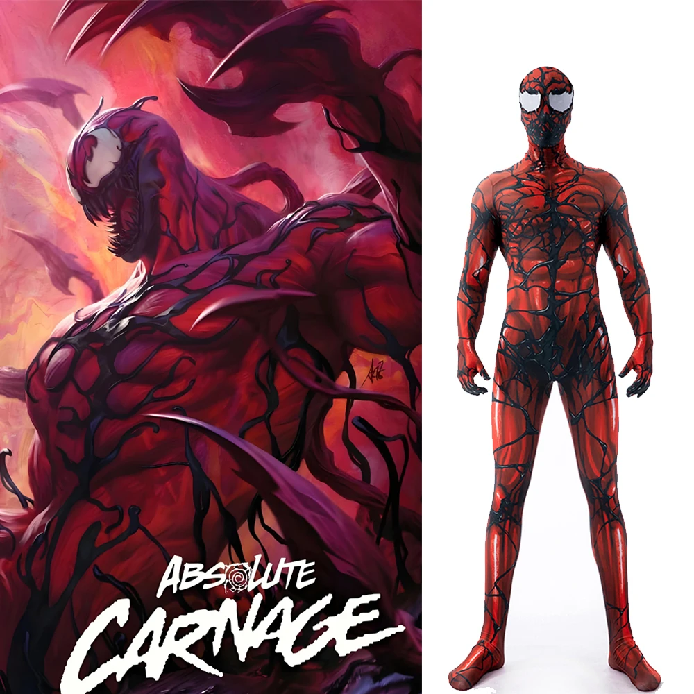 Carnage Cosplay Red Venom Spiderman Costume 3D Printed Spandex Bodysuit Outfits Halloween Carnival Party Costume for Adult Kids