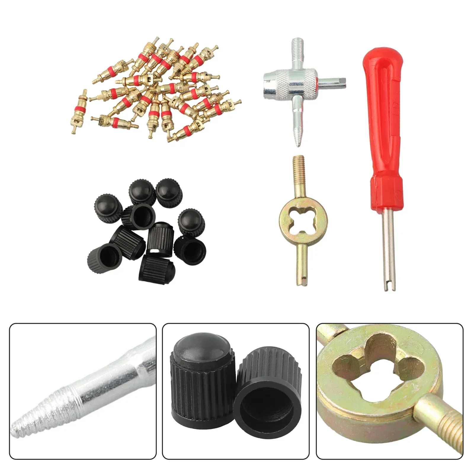 33pcs Bicycle Slot Handle Tire Screwdriver Car Tire Valve Core Disassembly Tool For Tire Repair And Installation Tool Car Parts