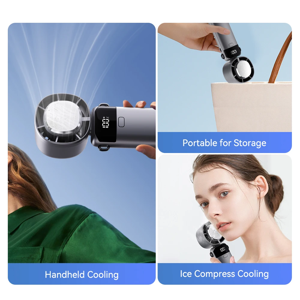 مروحة محمولة قابلة للطي في الهواء الطلق، تبريد صغير USB قابل لإعادة الشحن، 5 أوضاع، تحكم مجاني، مروحة توربو عالية السرعة