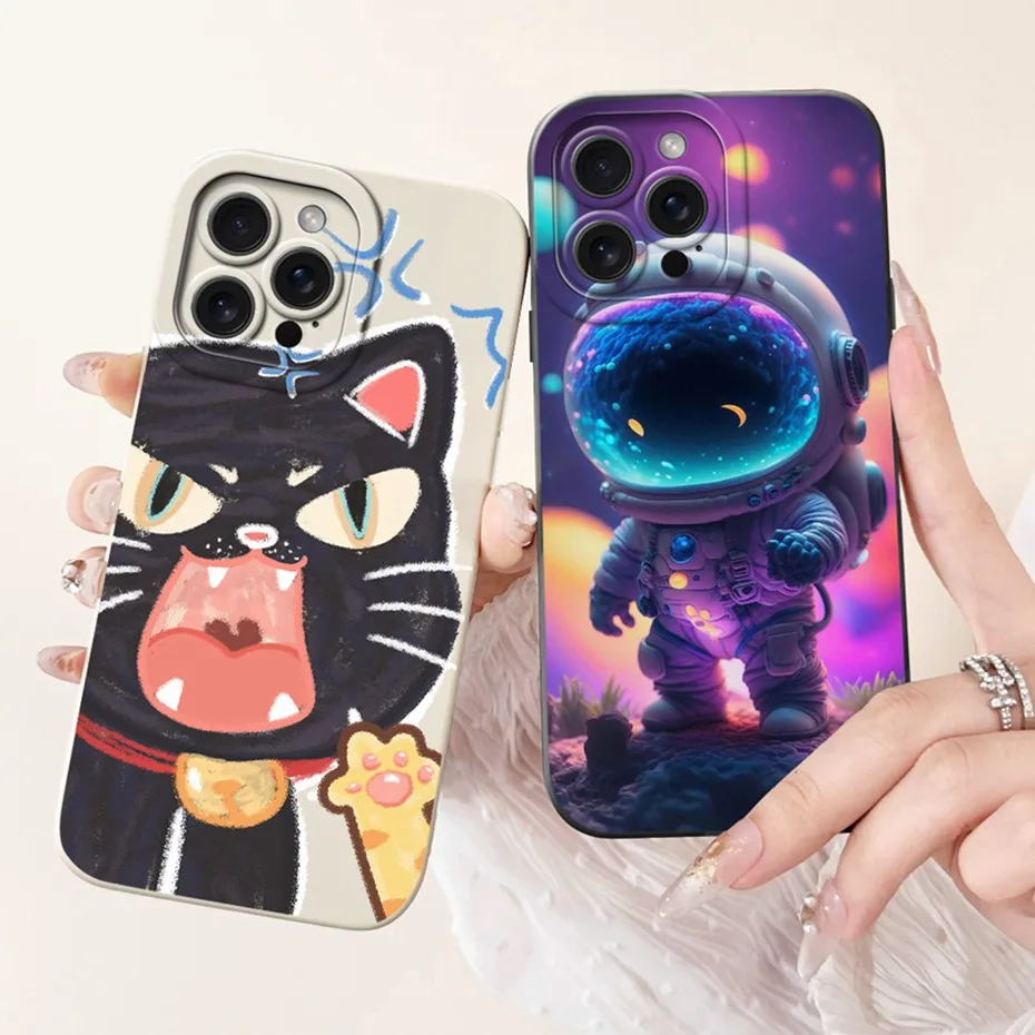 Lens Protective Case For iPhone 15 Pro Max iPhone15 15Pro Cute Funny Cartoon Style Jelly Silicon Soft Phone Cases