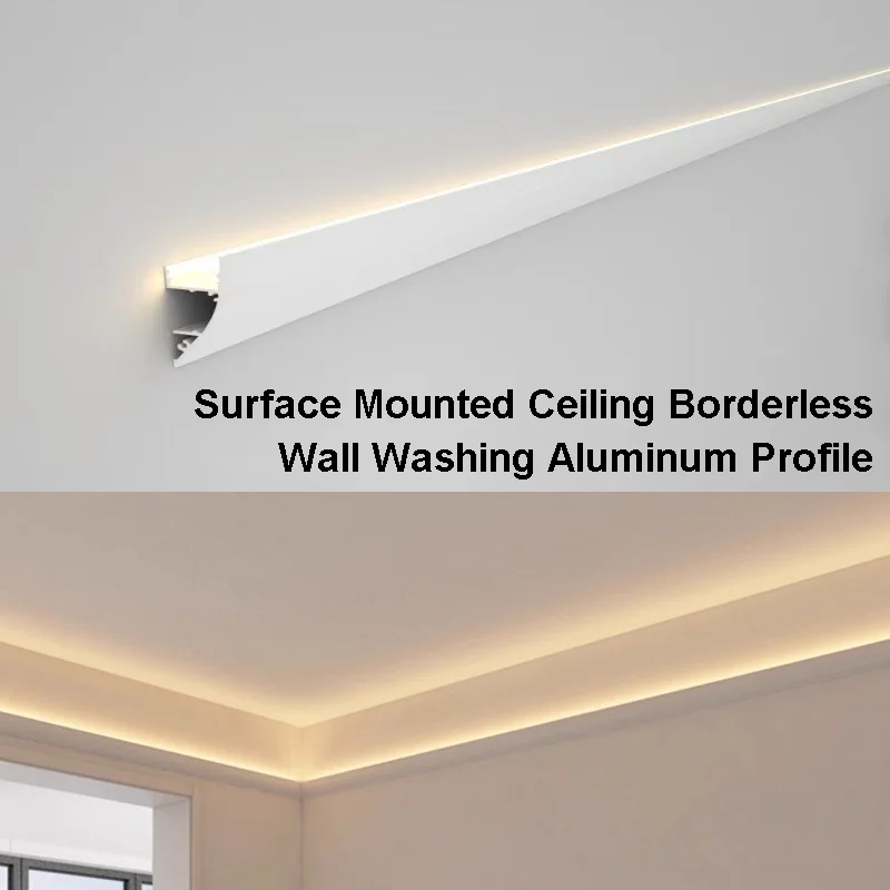Ceiling Borderless Wall Washing LED Aluminum Profile Surface Mounted Living Room Top Corner Gypsum Linear Hard Strip Light
