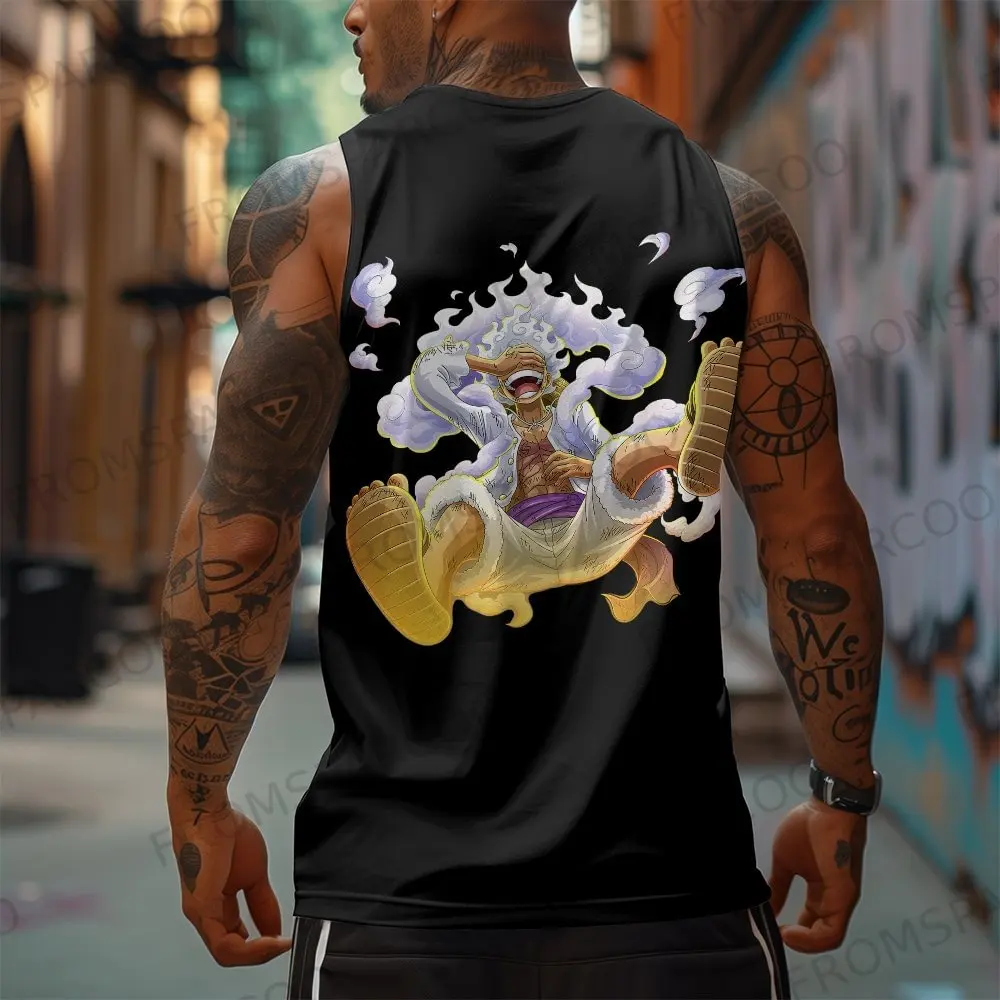 

2025 цельный аниме Луффи Зоро с периферийным принтом из чистого хлопка, майка для спортзала, мужской свободный спортивный летний модный топ