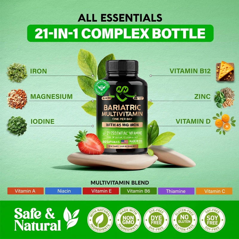 45 Milligrams of Complex Vitamin Iron Supplement, Suitable for Men and Women, with 21 Essential Vitamins and 60 Capsules in One