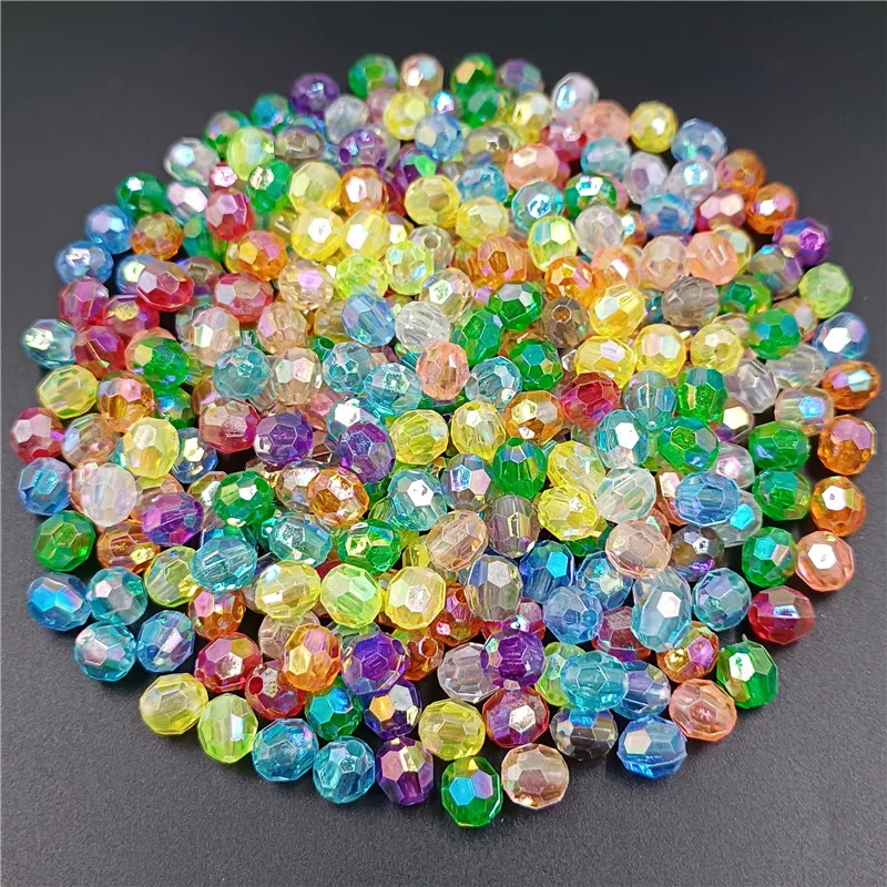 100/40Pcs 6/8mm Diy Beads Material Acrylic Color Beads Accessories Hand Beaded AB Round Beads Transparent Symphony